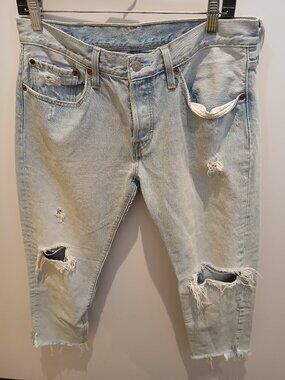 Levis 501's Buttonfly Distressed Cropped Jeans